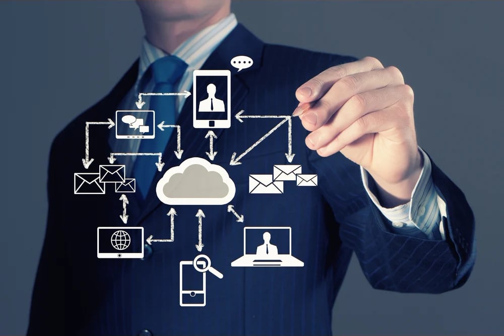 Image of businessman drawing business plan. Computing concept-1