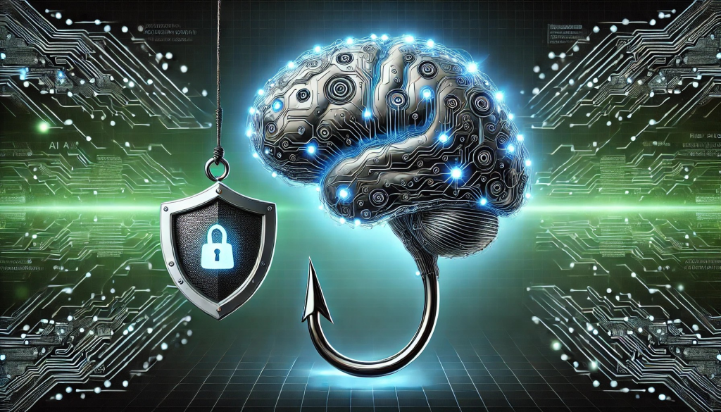 ai generated phishing attakcs brain with fish hook cybersecurity padlock