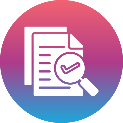 audit regulations review magnifying glass on paper transparent icon