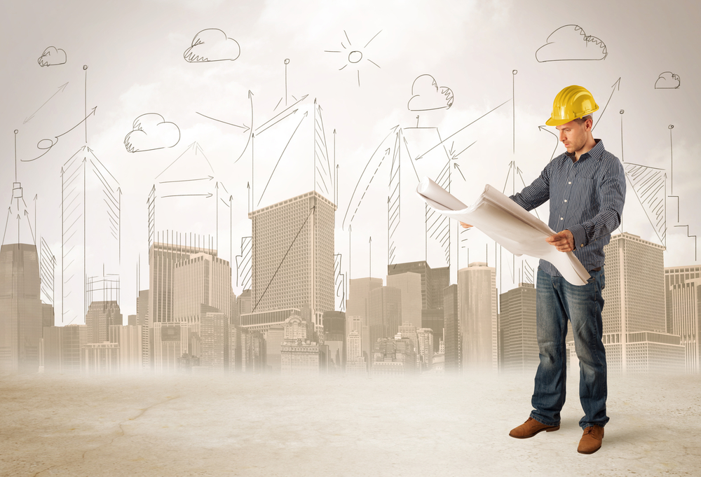Business engineer planing at construction site with city background concept-1