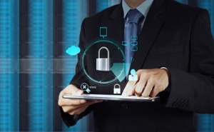 businessman hand pointing to padlock on touch screen computer as Internet security online business concept-2-1-1